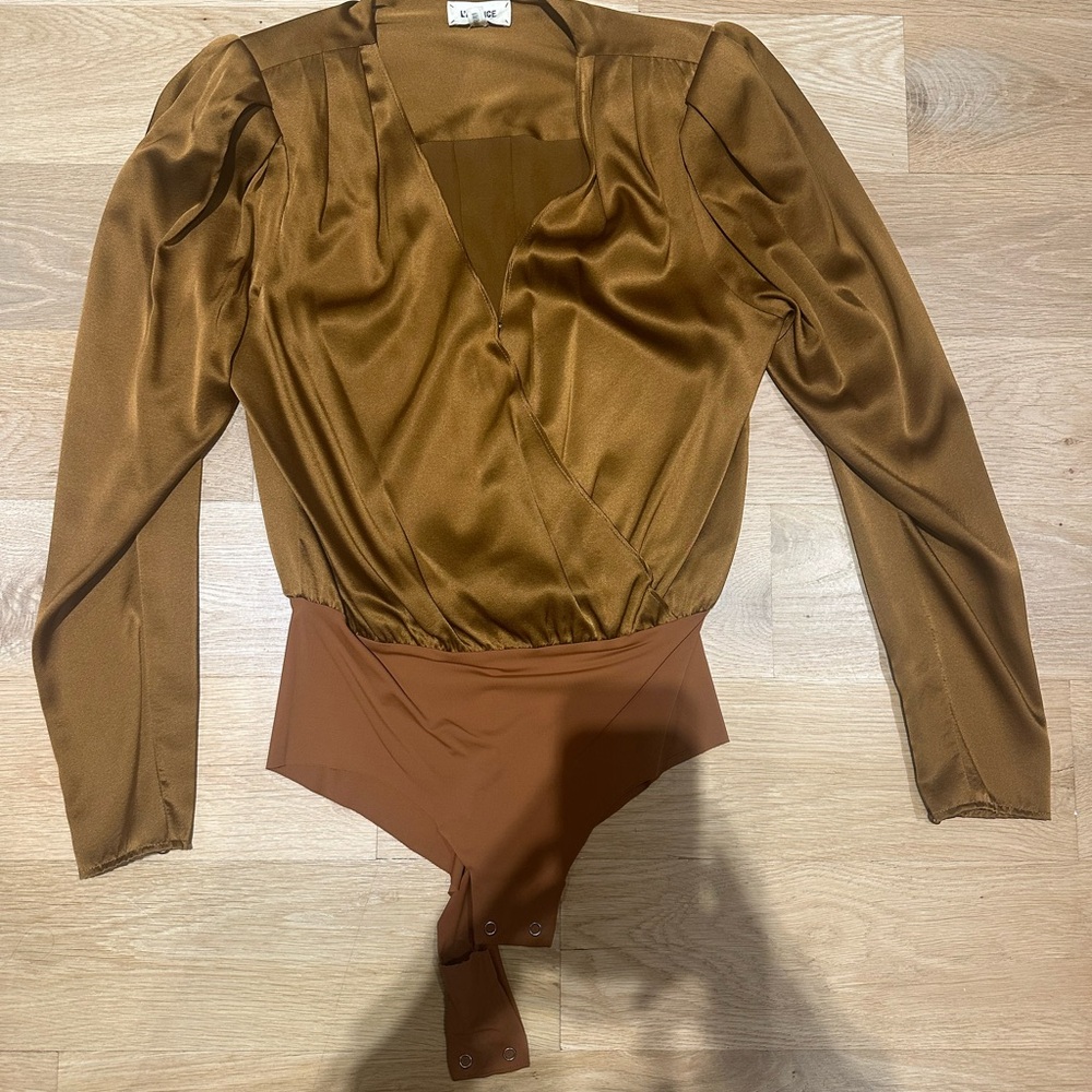 L'AGENCE Satin Brown Bodysuit